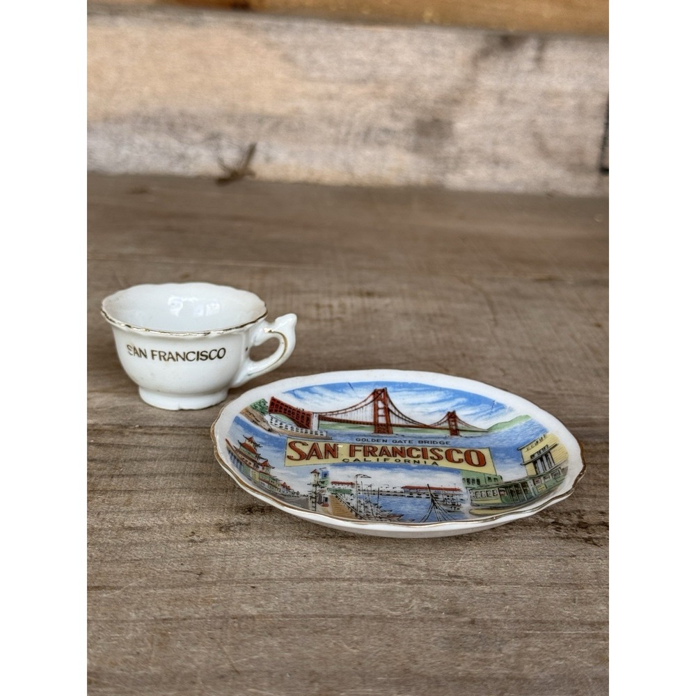 Vintage Small Souvenir Plate And Teacup SAN FRANCISCO Gold Trim